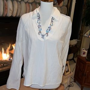 Xhilaration Embroidered Blouse Bohemian XL Pull Over Embroidery Smocking